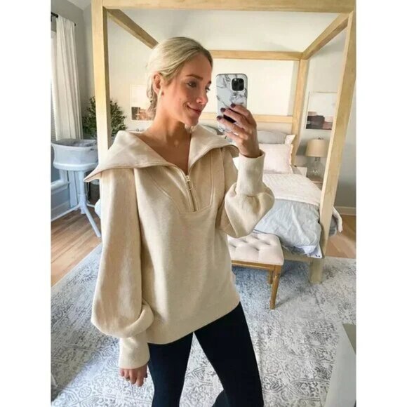 VARLEY Vine Ottoman Half Zip Pullover in Taupe Marl Size XX-Small - Picture 14 of 16